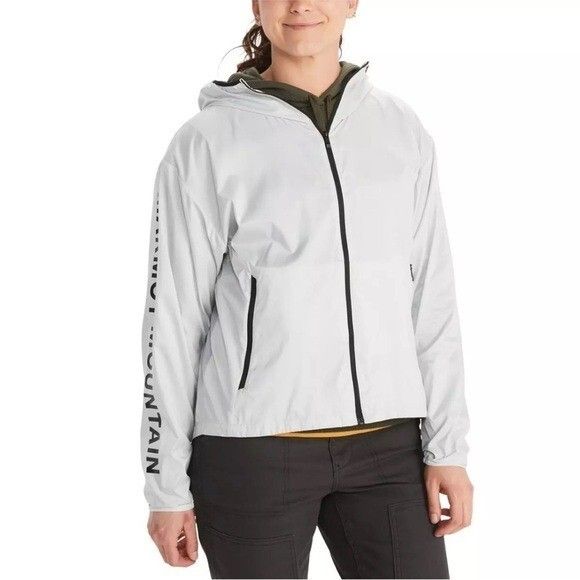 Marmot Women Gray Zippered Pocketedlightweight Jacket Logo Ngraphic Wind Breaker